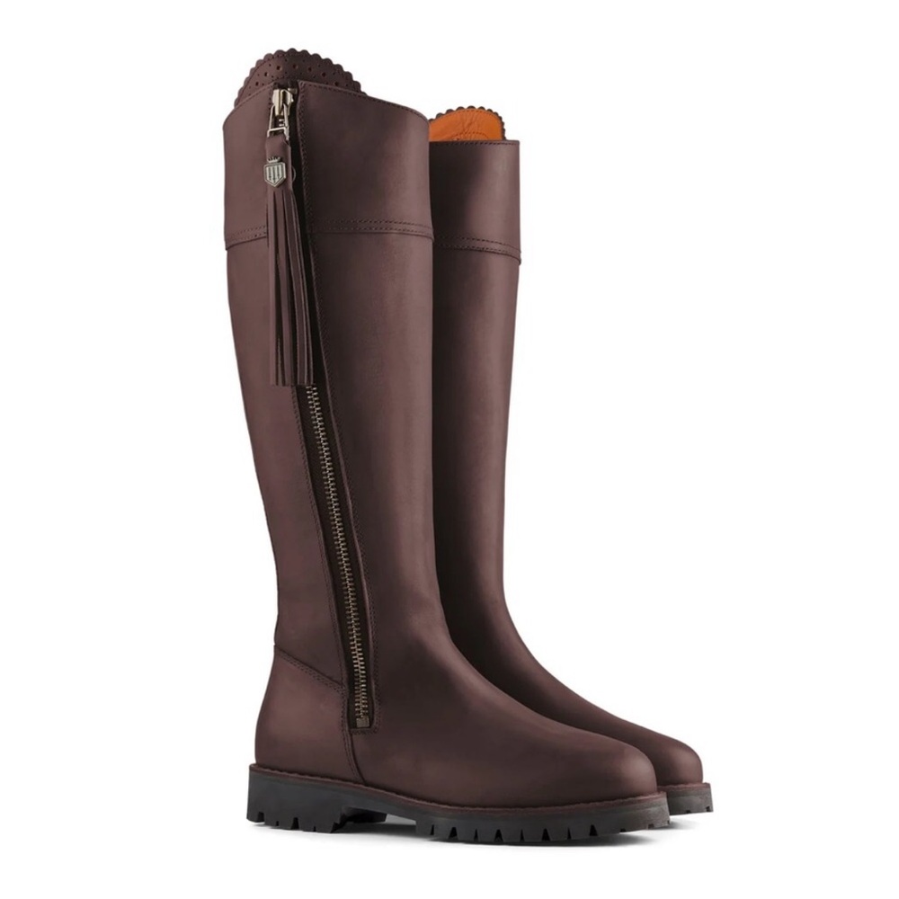 Fairfax & Favor Explorer Boots Mahogany Brown Leather US size 9 Regular calf.